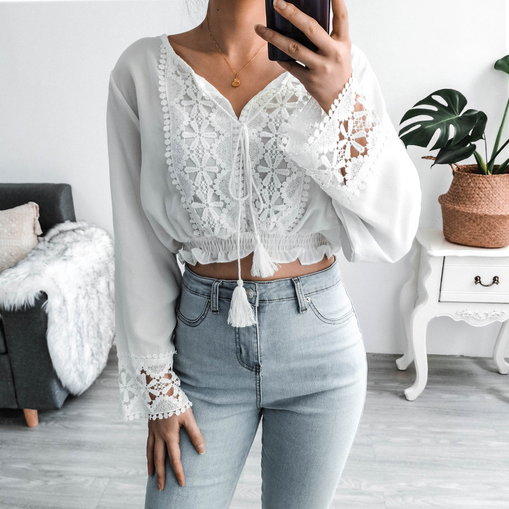 Long Sleeve Lace Shirt White Shirt on Luulla