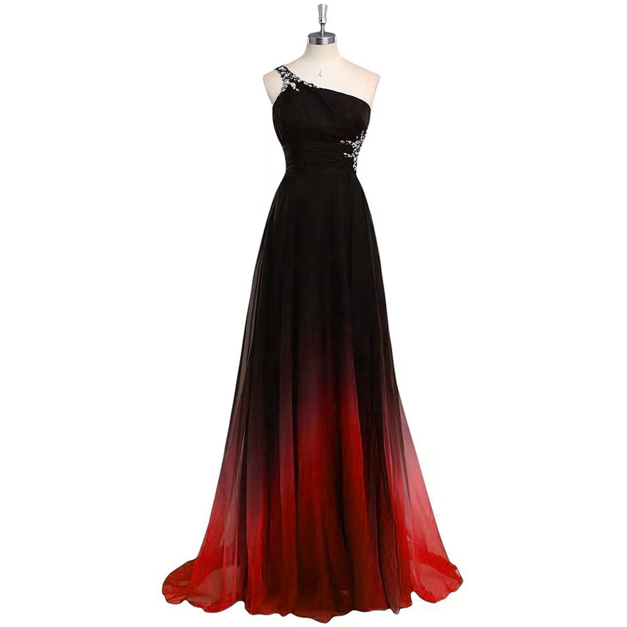 One-shoulder Gradual Evening Dress Dress Slimming Evening Dress Party Dinner Dress,custom Made