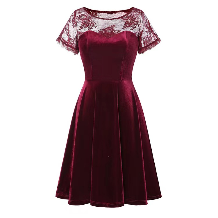 Velvet Homcoming Dress Lace Splicing Short Dress