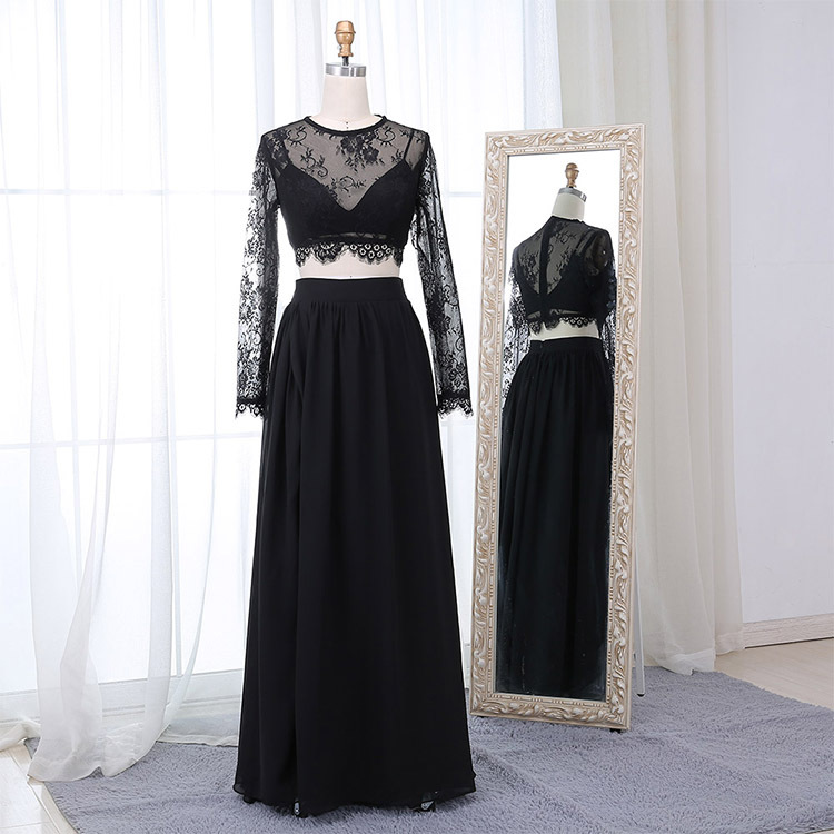 Black Dress ,2 Piece Evening Dress, Lace Party Dress, Bridesmaid Dress,custom Made