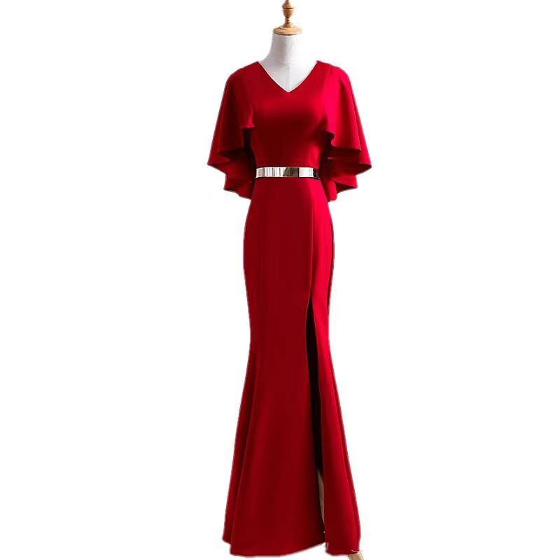 Half-sleeve V-neck, Red Maimadi Evening Dress,side Slits, Floor Length, Formal Dress,custom Made