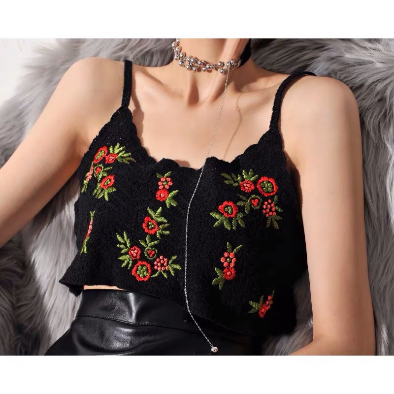 Short Embroidered Knitted Vest, Built Inside Sling, Design Sense Small Outwear,unique, Handmade,