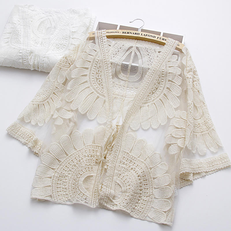 Summer Hollowout, Embroidered Cardigan, Lace Little Top, Hook Flower Hollowout Long Sleeve Cardigan,
