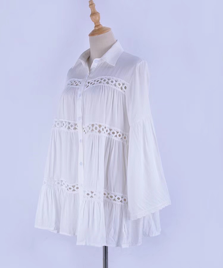 Rayon, Layer Lace, Shirt-style Flared Sleeves, Beach Blouse, Sun-protective Bathing Suit