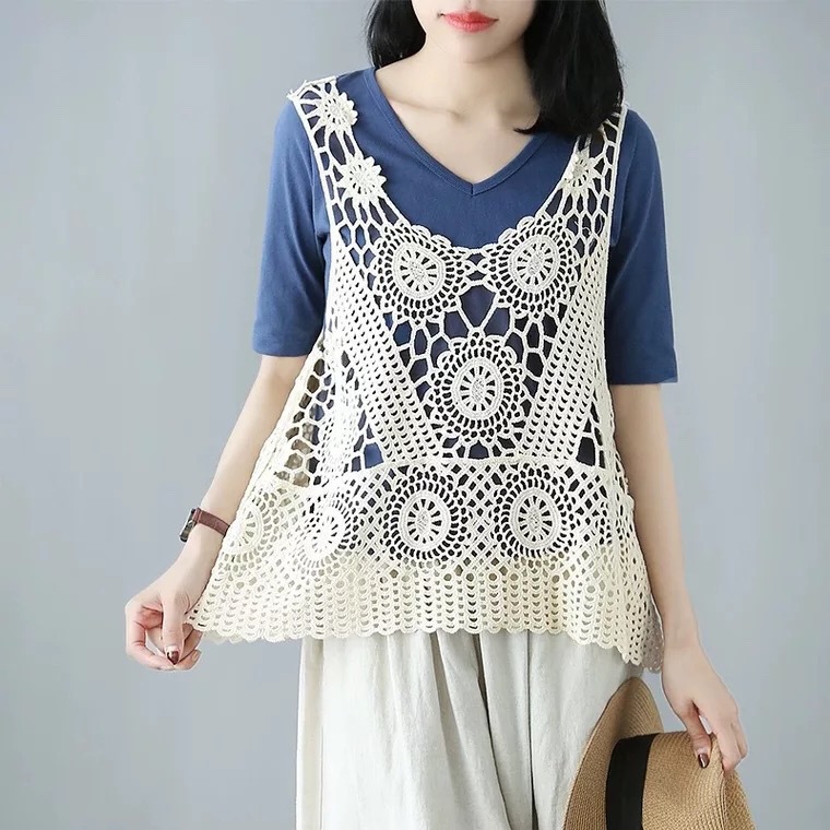 Hollow Knit Vest, Spring And Summer Style, Medium And Long A-line, Large Size