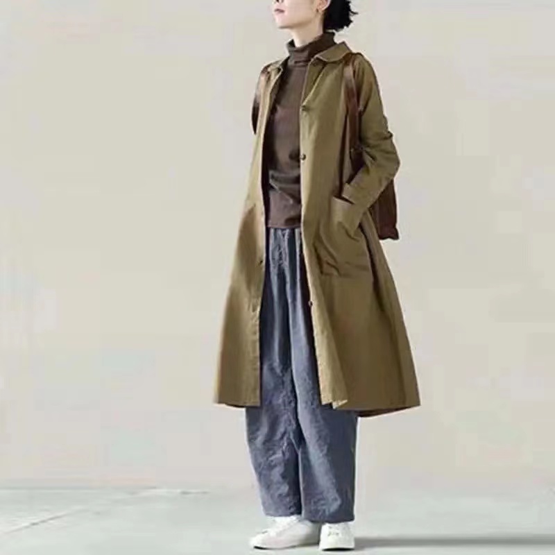 Spring And Autumn Windbreaker, Cotton Large Size, Loose All-match, Over The Knee In The Long Style, Fashion Coat
