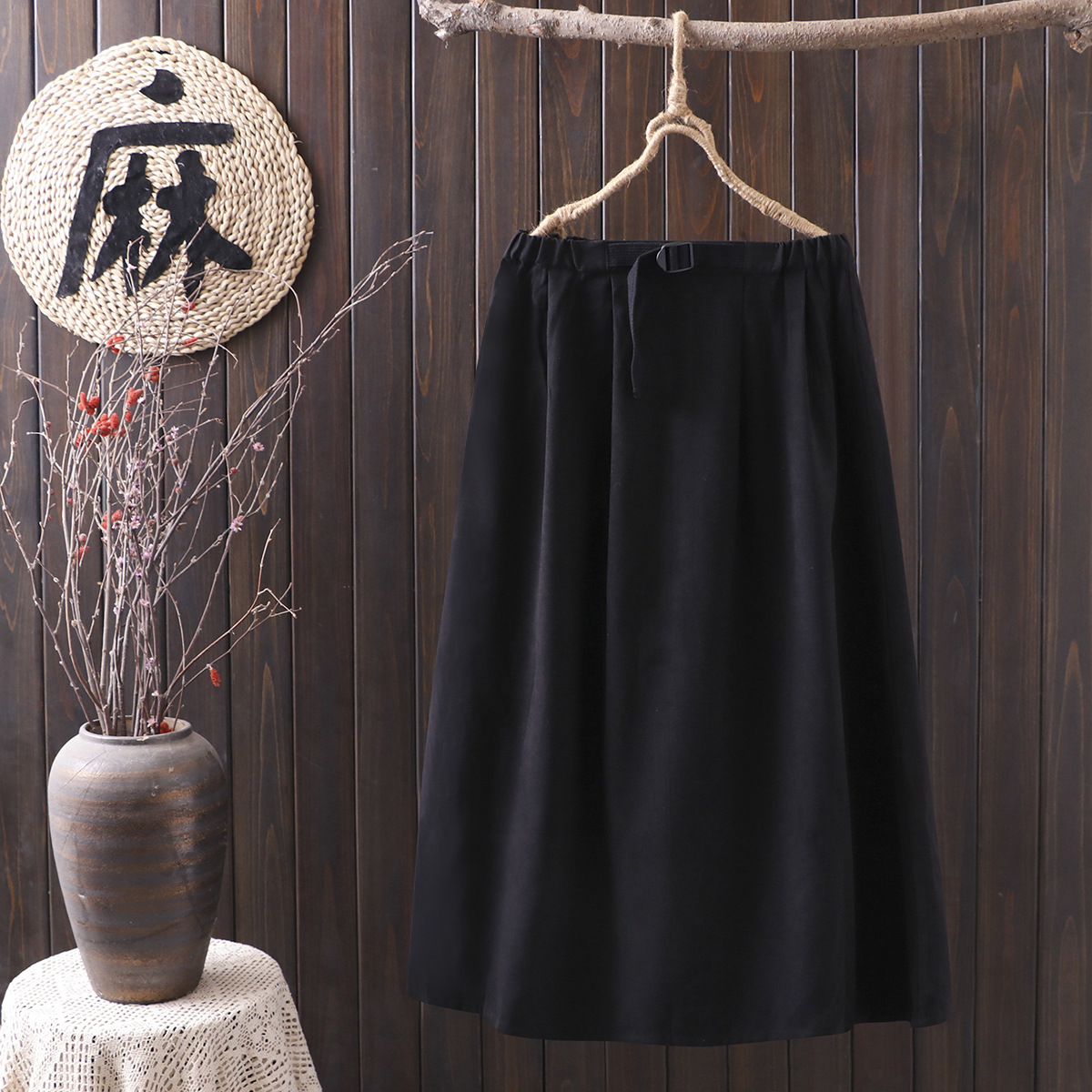 Corduroy,retro, Artistic Style, Tie Up Elastic Skirt, Women's Long Casual A-line Skirt