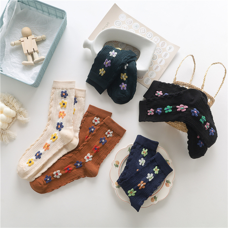 Hyun A Color Flowers, Stockings, Art Retro, Ladies Spring And Autumn Socks