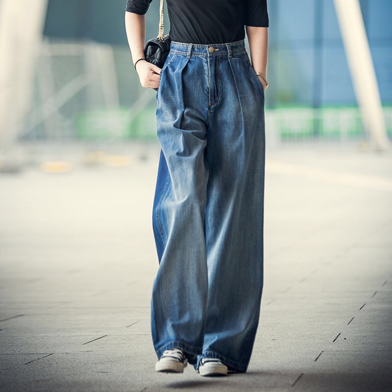 Spring And Summer , Wide Leg Jeans, High Waist Drag Pants, Contrast Color Straight Tube Shows Leg Long, Show Thin Loose Everything