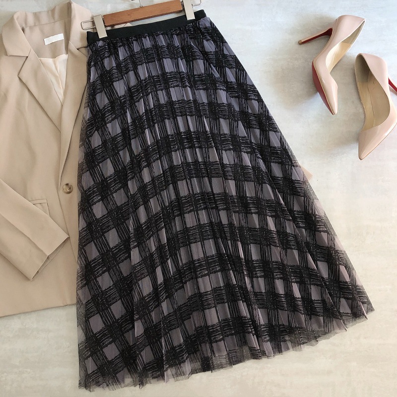Gauze Skirt, Plaid Print High Waist Skirt, Long Pleated Skirt, Plaid A-line Skirt
