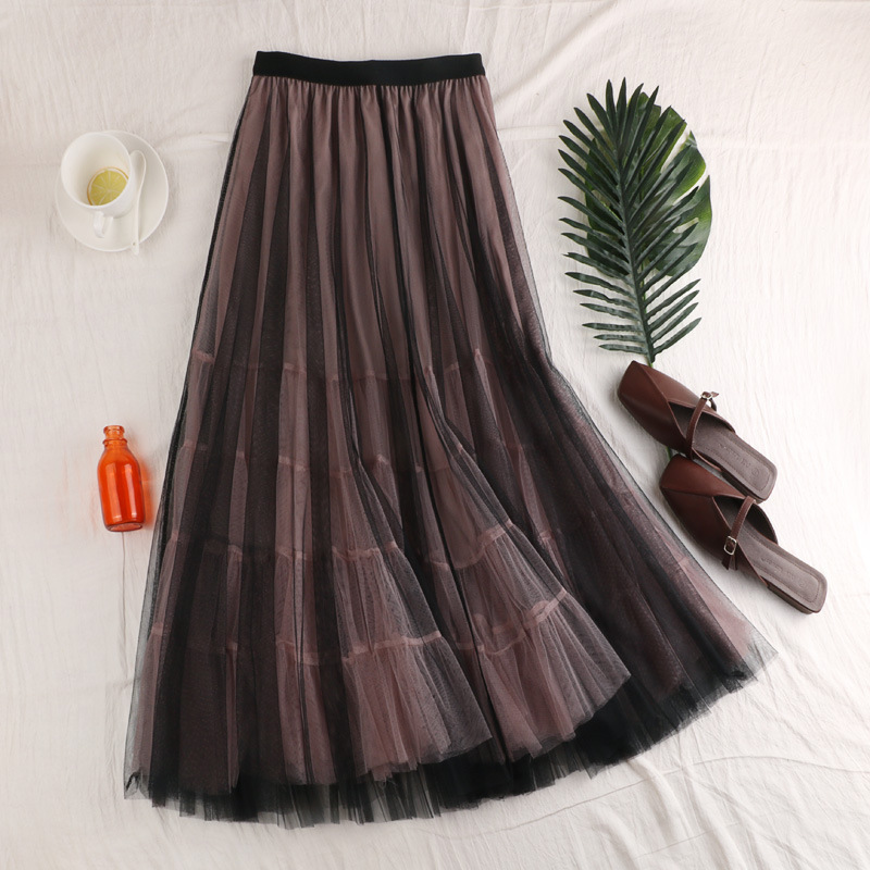 High Waist Skirt, Spliced Double Gauze Skirt, Big A-line Skirt, Fairy Bouffant Skirt