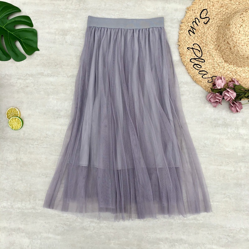 High Waist Skirt, Pleated Net Gauze Skirt, Elastic Waist Puffy Fairy Skirt A-line Skirt