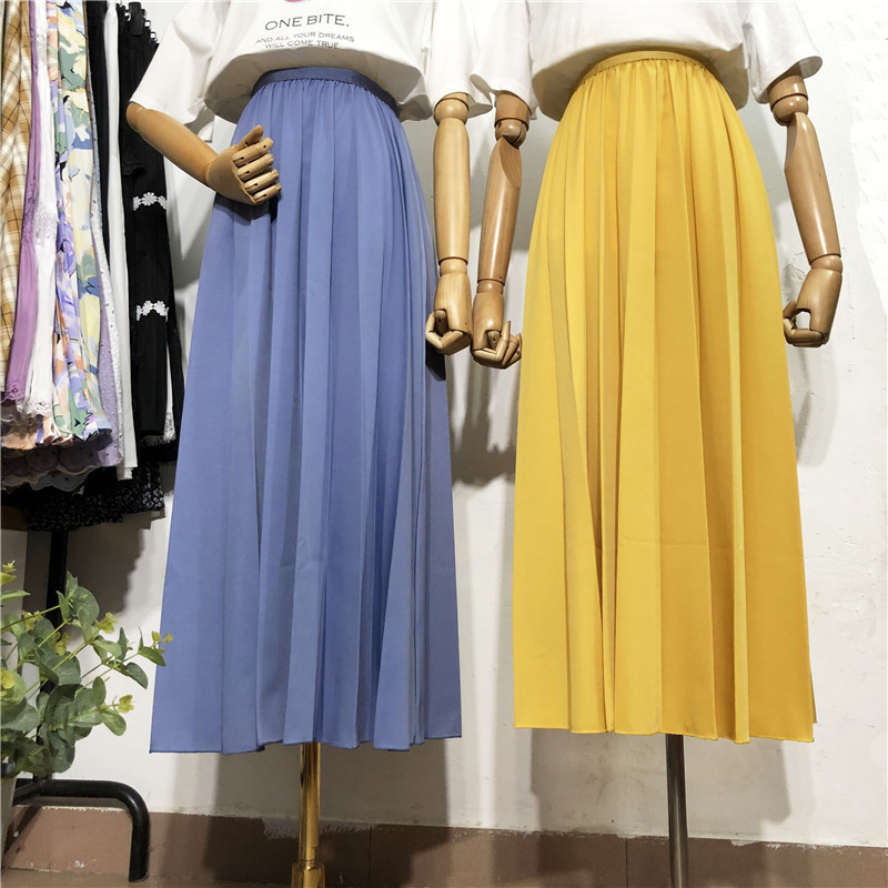 Ladies Skirt, Classic Ankle-length, Chiffon Pleated Skirt, Pure Color Simple, Draping Large A-line Skirt