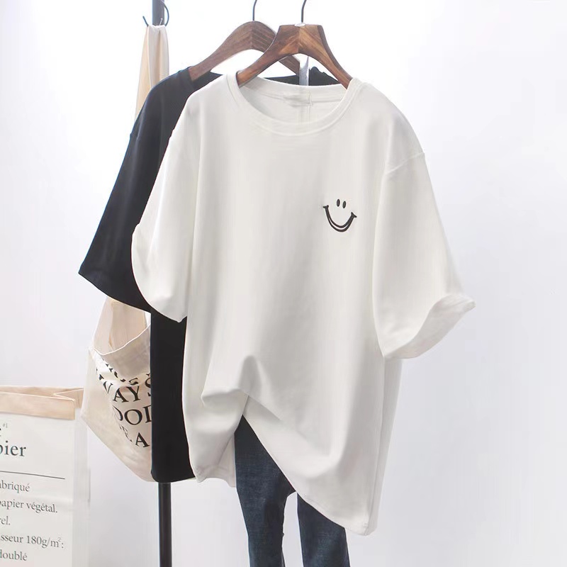 Short-sleeve T-shirt With Smiley Face Pattern, Ins Trend, Summer Style, Loose Original Style Casual Top