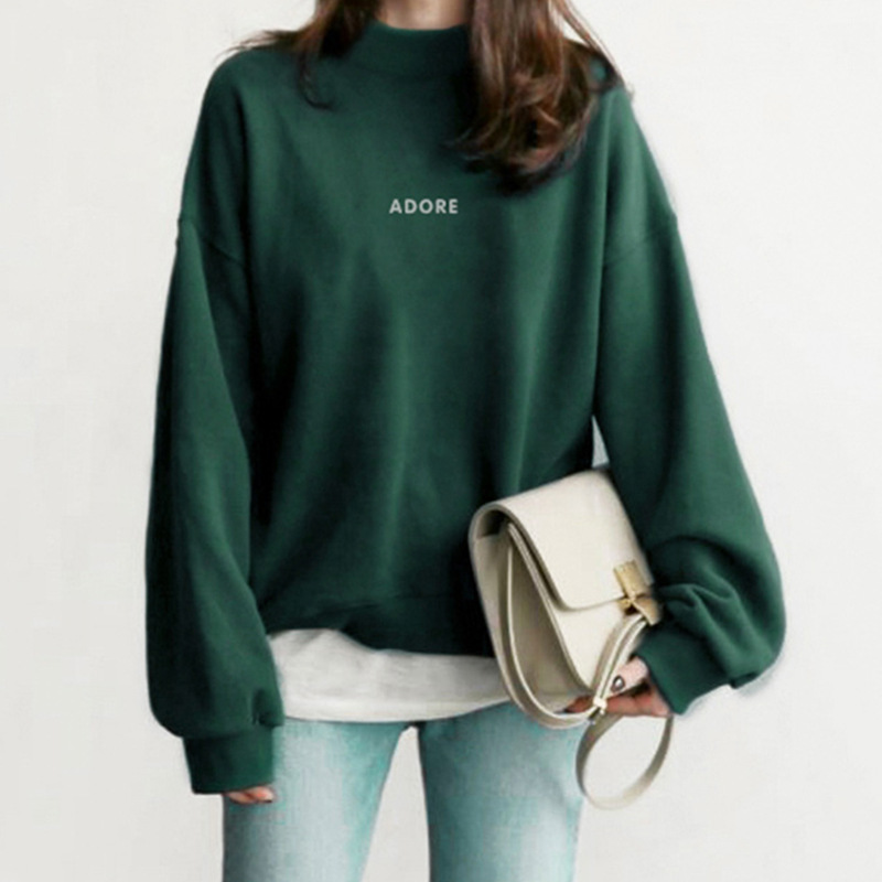 Loose Plush Hoodie, Spring And Autumn, High Neck Turtleneck Coat, Student Letter Top,