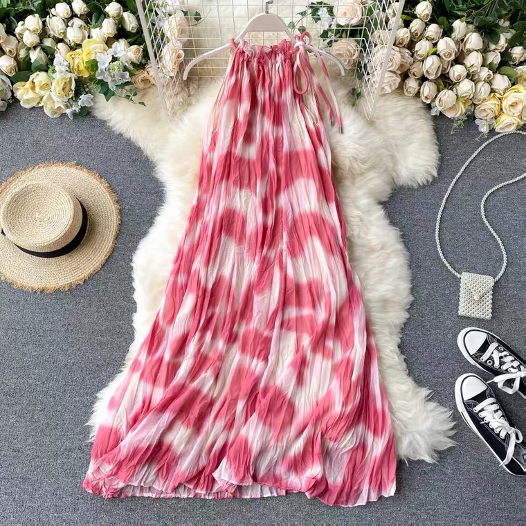 Island Beach Dress, Sexy, Pleated, Printed, Loose, Gradual Change Halter  Dress on Luulla