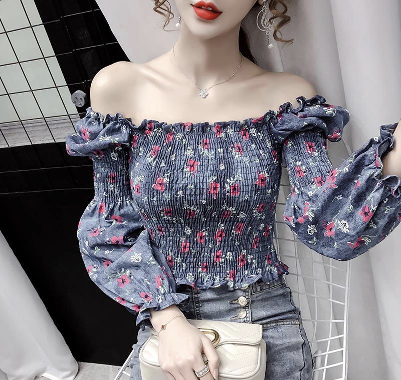 Spring Style, Square Collar Floral Short Jacket, Ruffled Bubble Sleeve ,off Shoulder Top