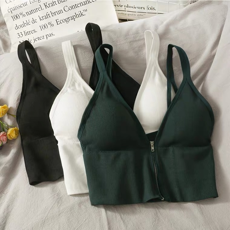Gather Together A Rimless Bra, Spring, Solid Color, Versatile Zip-up Bra,spaghetti Strap Top