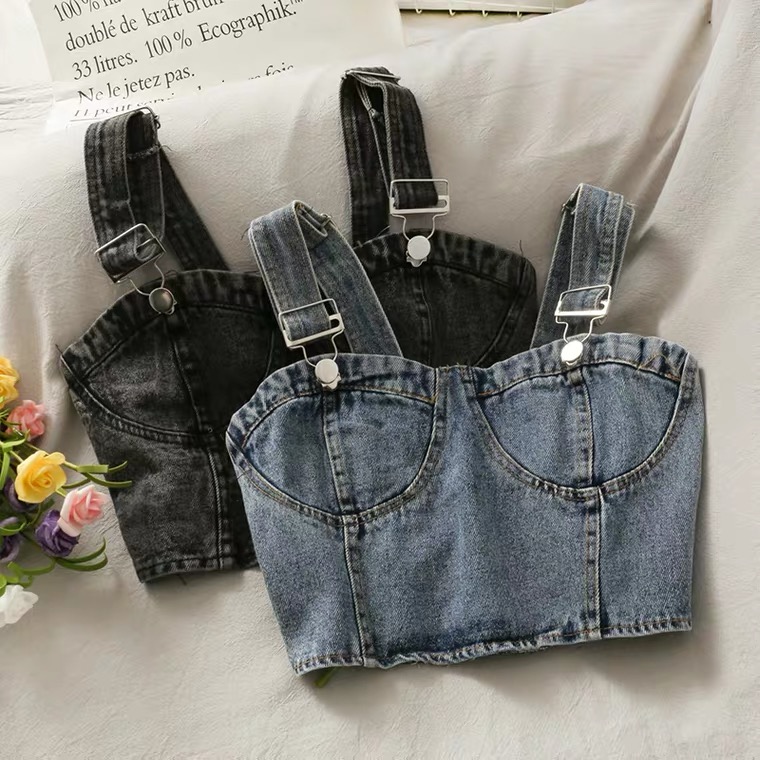 Short Denim Crop, Beautiful Back, Cowboy Small Vest, Style, Spring And Summer, Spaghetti Strap Top