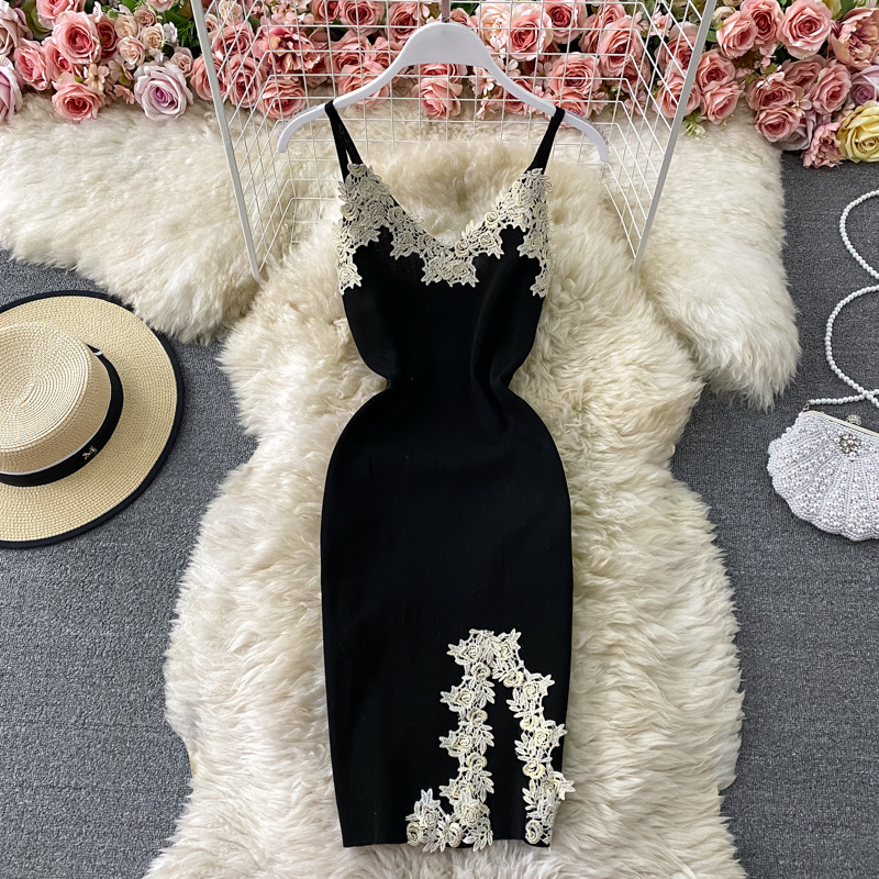 Summer Style, Lace Knit Halter Skirt, Sexy, Slit Bodycon Dress