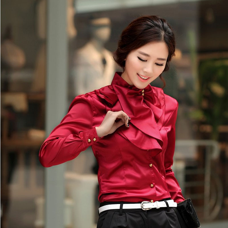 Professional Ol, Sweet Casual Blouse, Ladies Stand Collar With Flounces, Long Sleeve Base Shirt,office