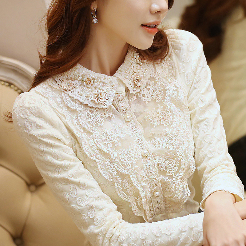 Spring And Autumn, Baby Collar Lace Shirt, Long Sleeve Blouse