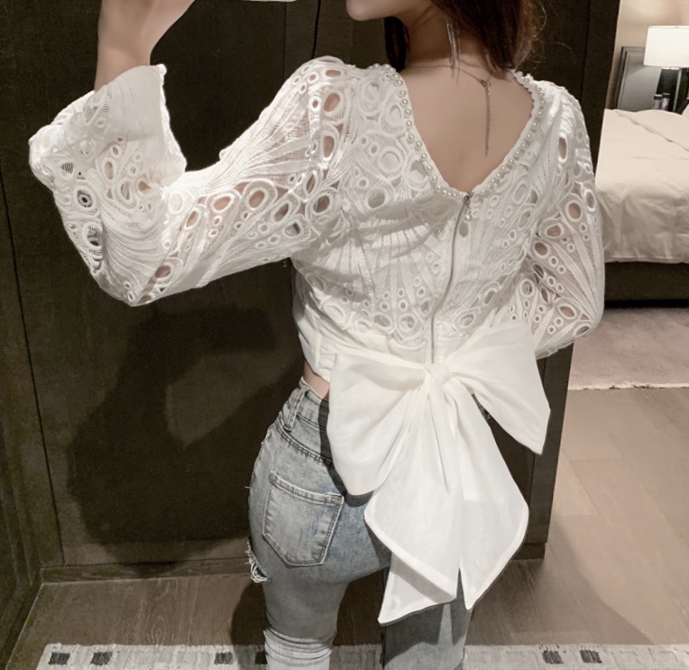 Fashion Crop Top, Flared Sleeves Chiffon Top, V-neck, Flounces Small Top