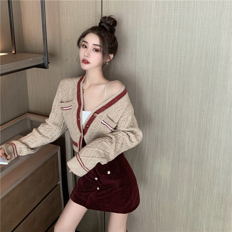 Knitted Cardigan, Spring And Autumn, Button High Waist Short Sweater