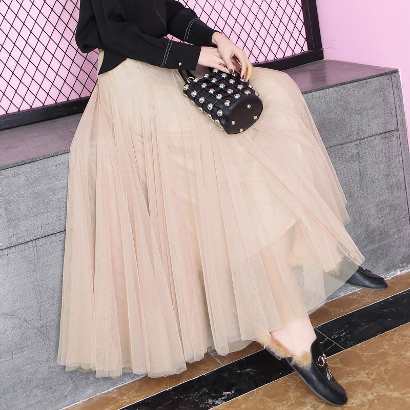 Pleated Net Gauze Skirt, A-line Skirt, Fairy Gauze Skirt, Half Skirt, High Waist Big Skirt, Full Skirt