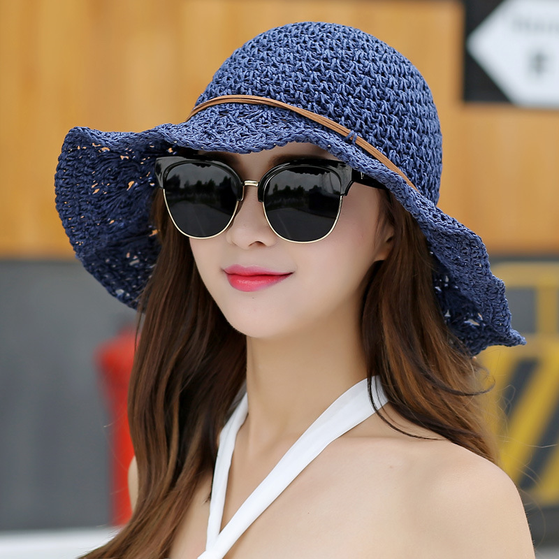 Sunshade Hats For Women Collapsible, Big Brim Straw Hat, Sunblock Beach Hat, Bowtie Breathable Bonnet, Wholesale