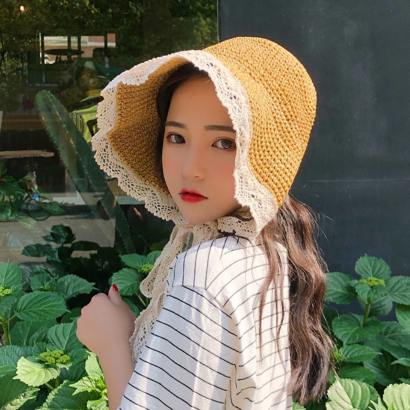 Lace straw hat, outdoor beach fisherman hat, sunshade and sun protection hat, girls straw hat ,wholesale