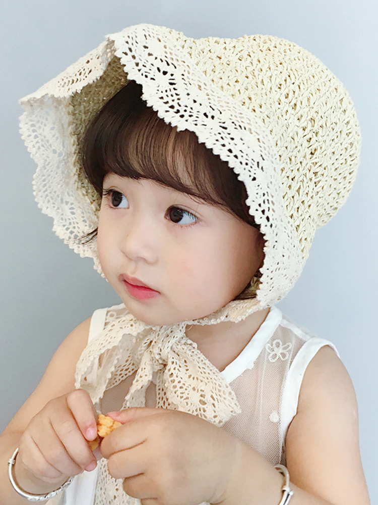 Lace Ribbons, Pure Handmade Straw Hats For Children, Summer Sunshade And Sun Protection Hats, Baby Straw Hats With Big Edge,2-10 Years