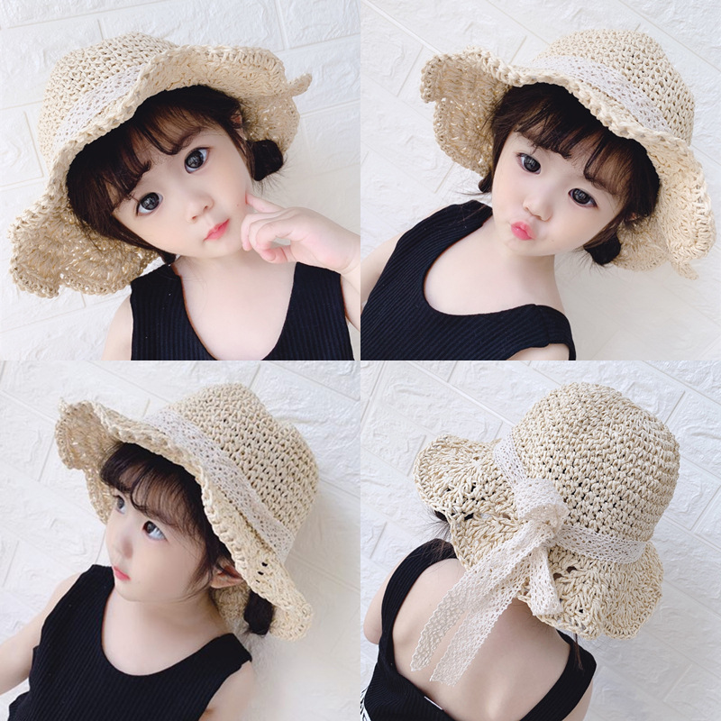 Female baby hat, summer sunshade fisherman hat straw hat, 1-5 years old children hat, princess hat, girl basin hat