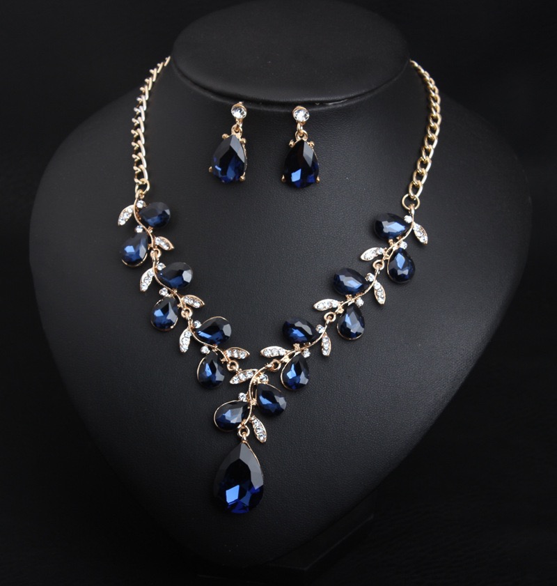 Crystal Gem Leaves Necklace Earring Set, Fashion Accessories, Bridal /prom Accessories,wholesale