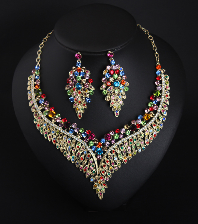 Exhilarated Full Diamond Collarbone Necklace, Earring Set, Dress Accessories, Wholesale