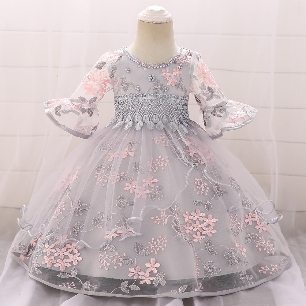Baby Dress/baby Birthday Dress, Embroidered Midi Sleeve Princess Bouffant Dress, Girl Dress
