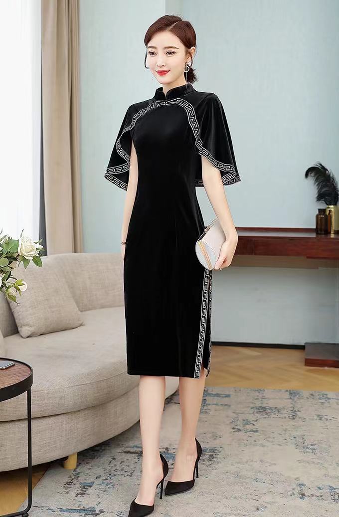 Vintage Chinese Style, Velvet Dress, Modified Cheongsam Dress,elegant Dress
