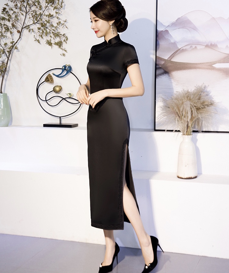 Improved Fashion Ladies Cheongsam, Long Black Party Dress