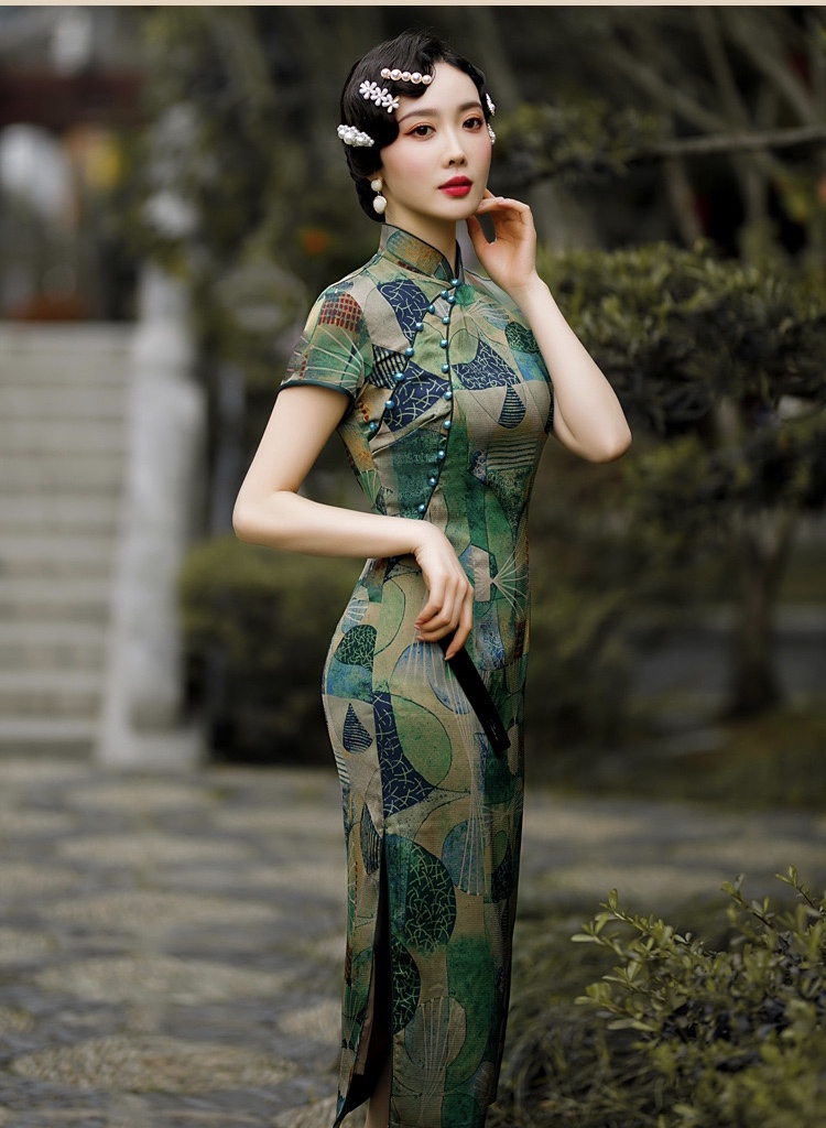 Printed Dress, Modified Cheongsam, Midi Dress,bodycon Dress,chinese Style