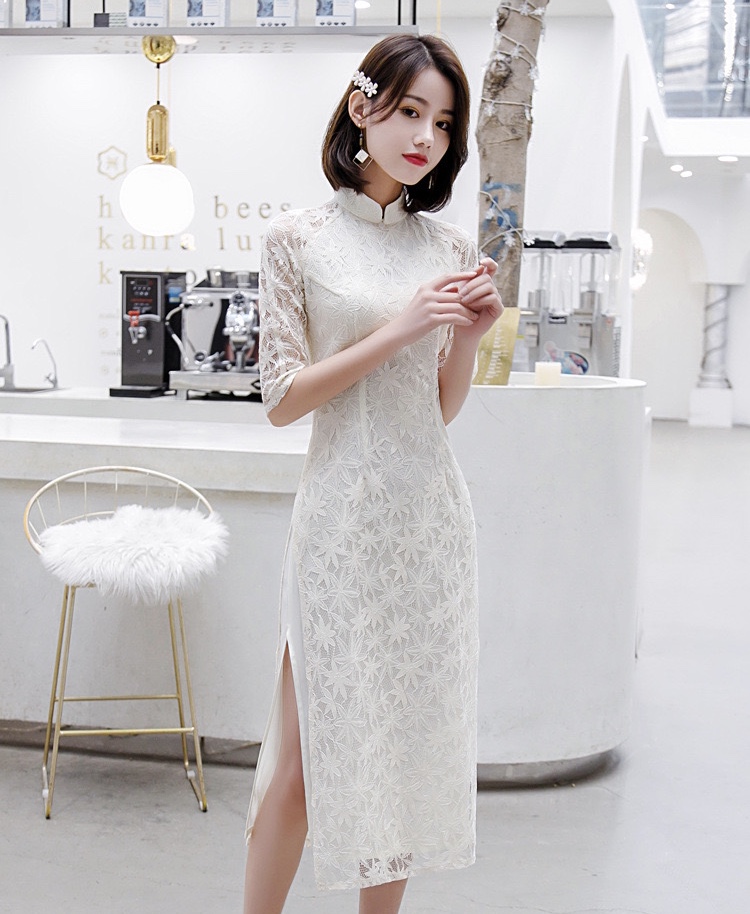 Fashion, Small And Fresh, Lace Cheongsam Dress, Modern Improvement