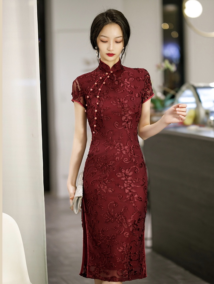 New,lace wedding dress, wedding cheongsam, red/green vintage, wedding guest dress,chinese style