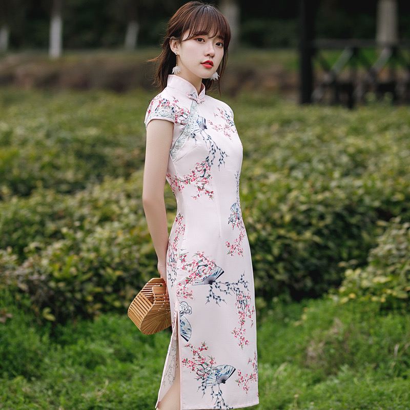 Young Style Cheongsam Dress, Summer, Improved Pink Dress, Daily Cheongsam Dress