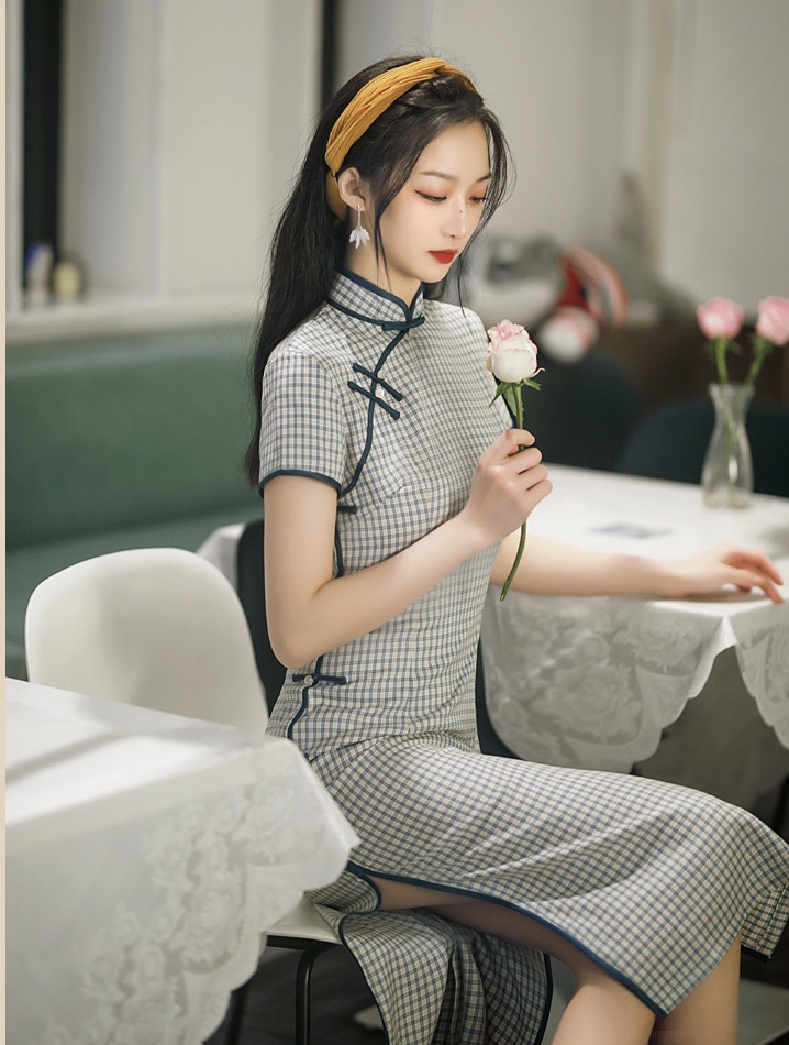 Literary Style, Daily Cotton And Linen Cheongsam Dress, Chinese Plaid Dress, Summer,chinese Style