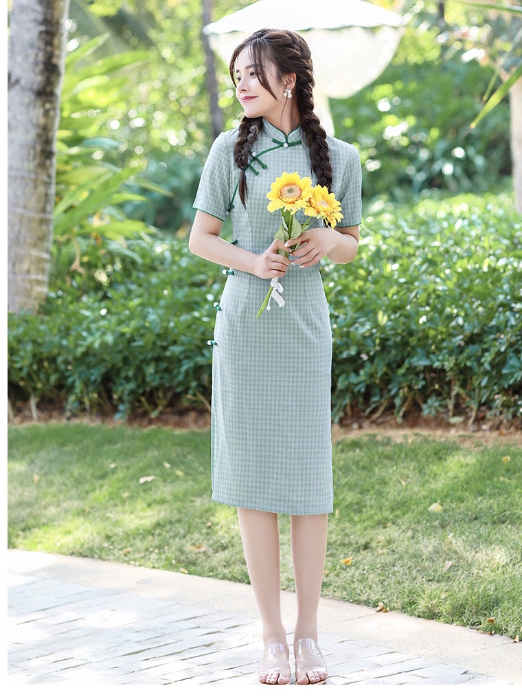 Literary Style, Short Style Of Cheongsam For Students, Fresh Plaid, Breathable Cotton Dress, Modern Girl's Daily Dress ,chinese Style