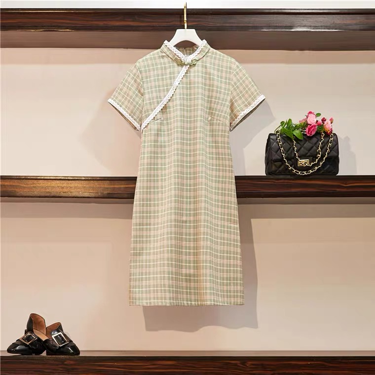 Spring And Summer Plaid Dress, Loose Modern Short-sleeved Cheongsam