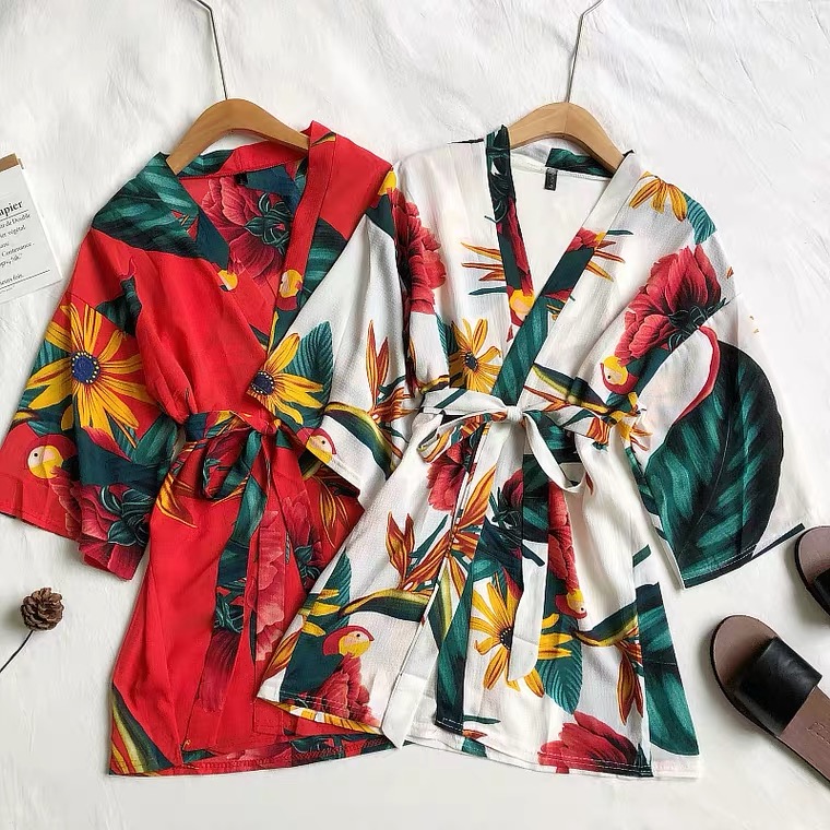Summer, Vacation Style, Mid-sleeve Printed Top, Kimono Blouse