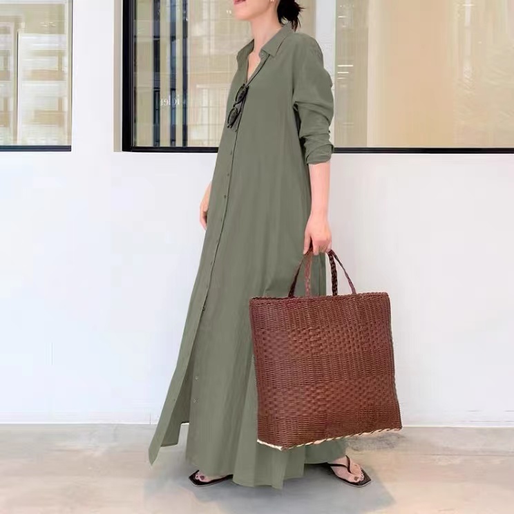 Large Size Cotton Linen Pure Color Long Dress, Dubai,/arabia Simple Loose Casual Long Shirt Dress
