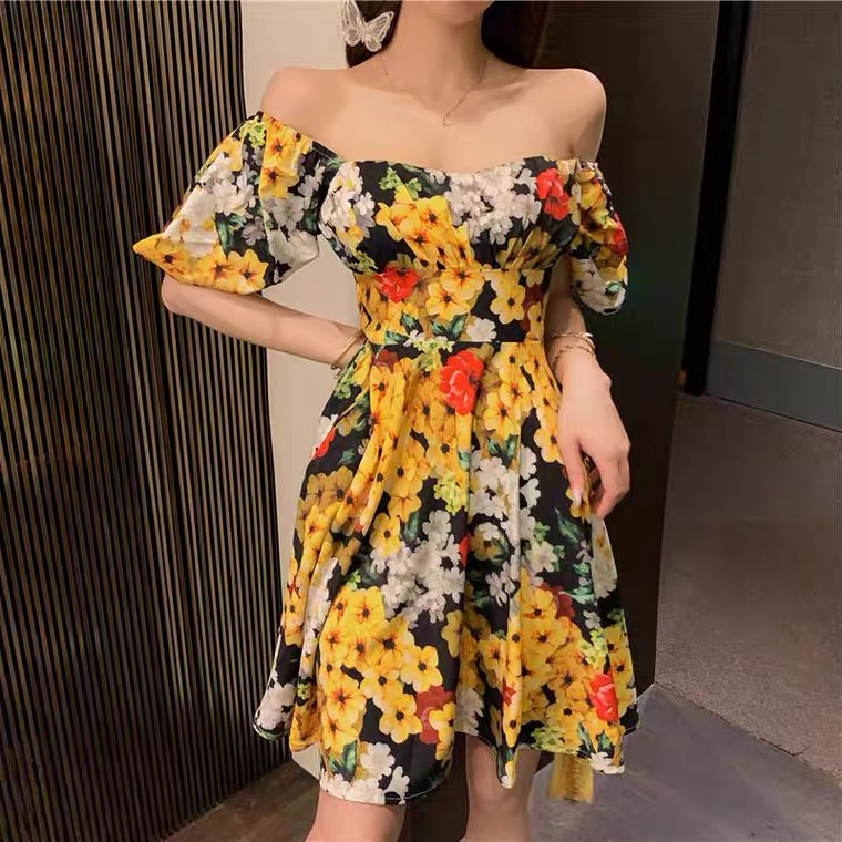 elegant modest dresses for wedding guests Tavimart Yellow French Vintage Fairy Dress Women Bandage Elegant Eveni –  tavimart main image 0