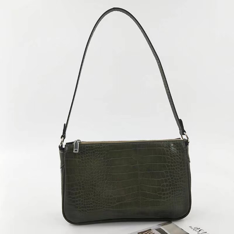 Vintage Armpit Bag, Woman's One-shoulder Baguette Bag, Crocodile Print Medieval Bag