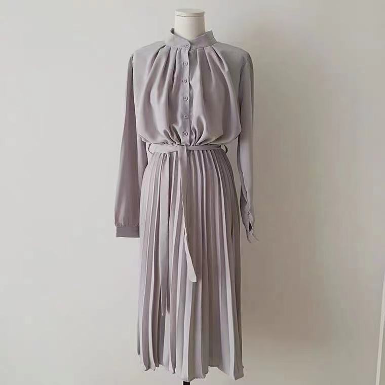Chic, Temperament Standing Collar Dress, Pleated Dress,offices
